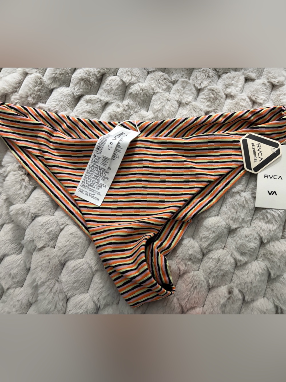 RVCA Striped Bikini Bottom Low Rise Cheeky Coverage XL/14 NWT